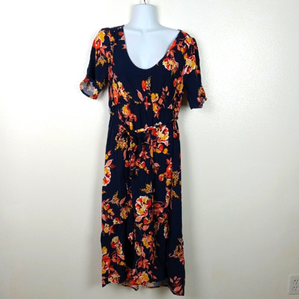 Isabel & Ingrid Maternity Dress Navy Floral Short Sleeve Summer Size XS NWT